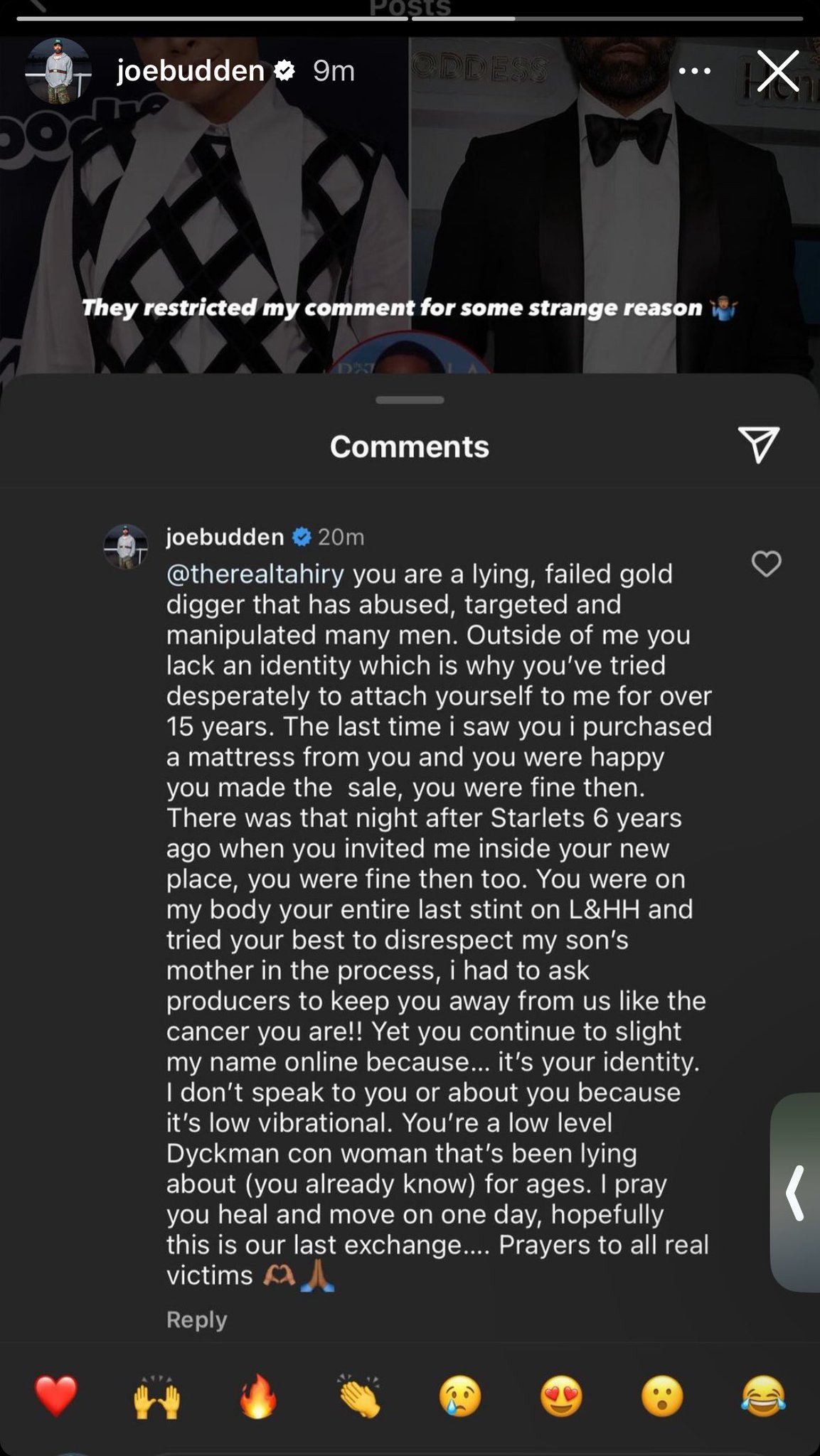 Joe Budden responds to ex girlfriend Tahiry accusing him of abuse today after he called out Diddy attacking Cassie on his podcast