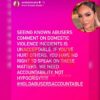 EvelynLozada with a message about domestic violence and saying. “ Hold the abusers accountable