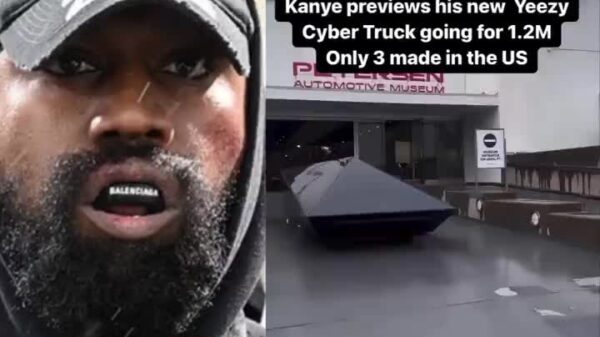 Kanye West previews his new Yeezy Custom Cyber Truck going for 1.2M Only 3 of them were made in the US.