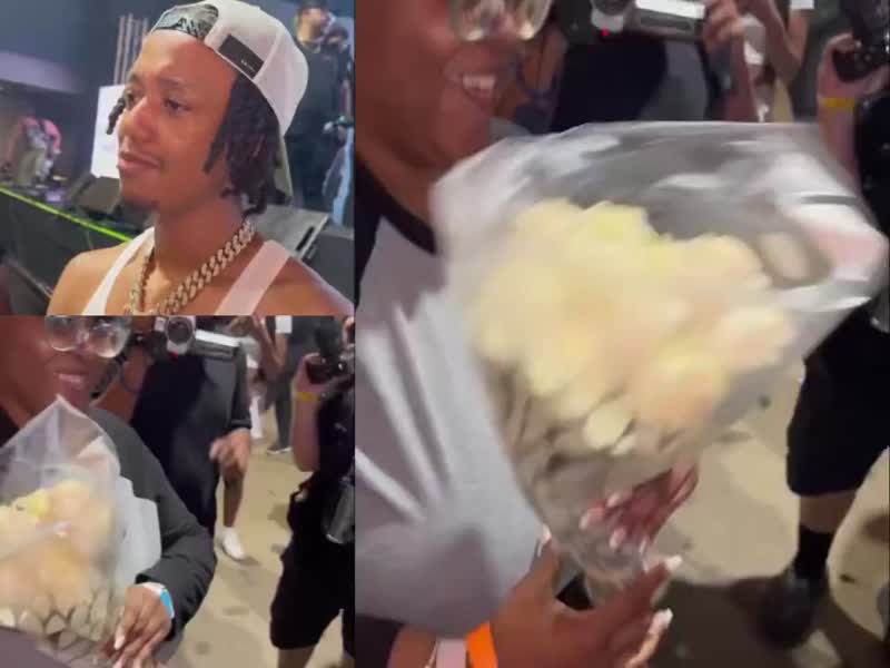 Skilla Baby gets emotional after a fan gifted him flowers at his meet-and-greet