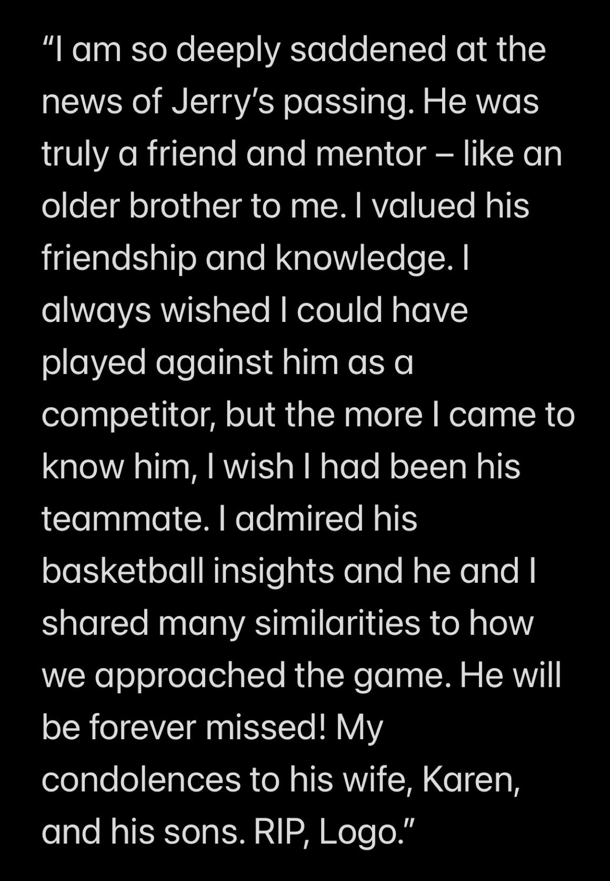 Michael Jordan on the passing of NBA Legend Jerry West: