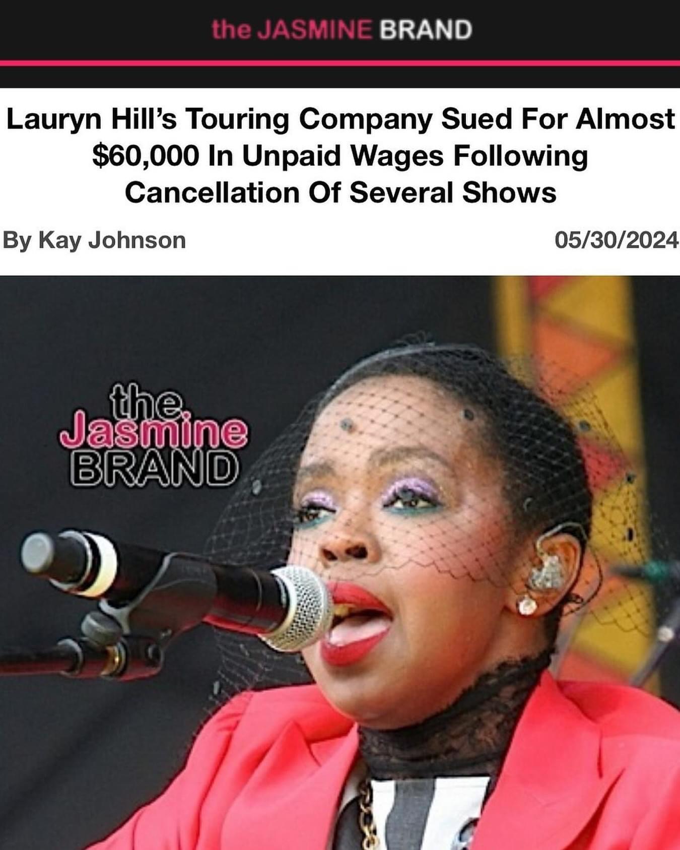 Singer/songwriter #LaurynHill’s touring company is being accused of not paying an alleged debt.