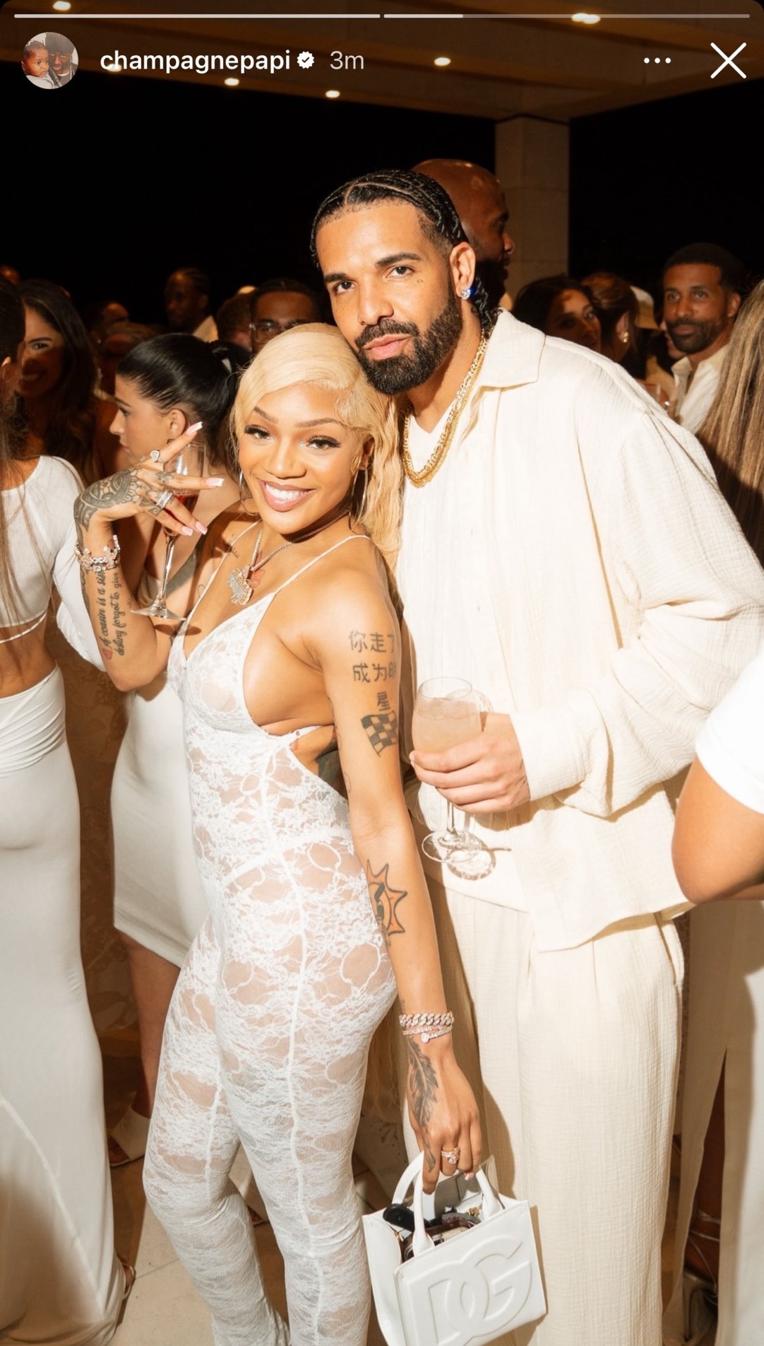 Drake & Glorilla at Michael Rubin’s all white party