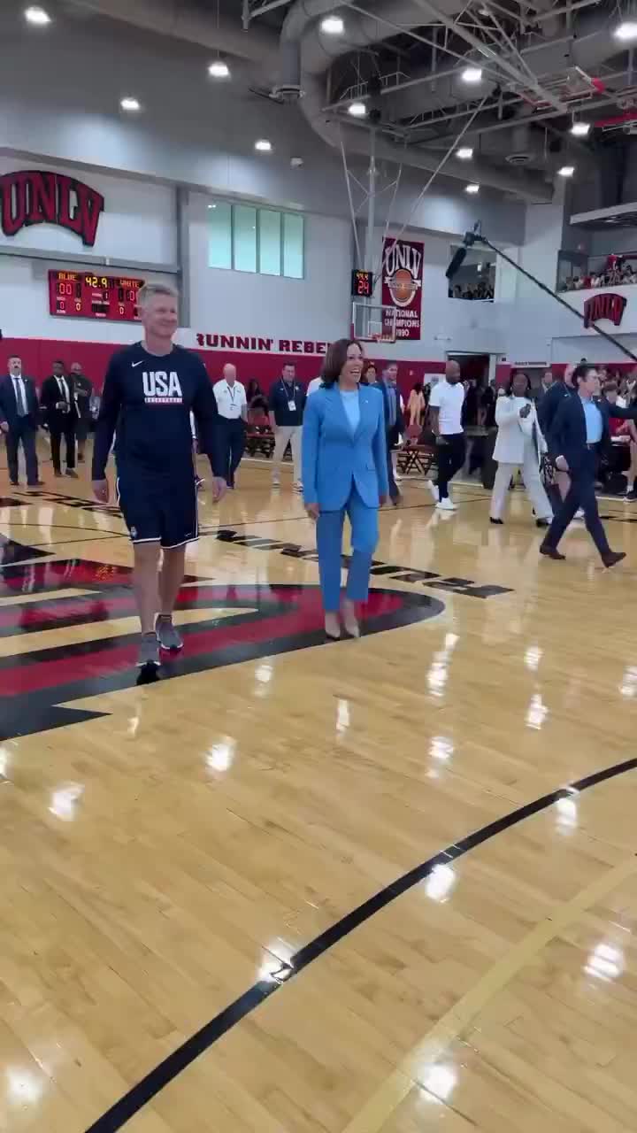 Kamala Harris gives Team USA a pep talk during their training camp in Las Vegas