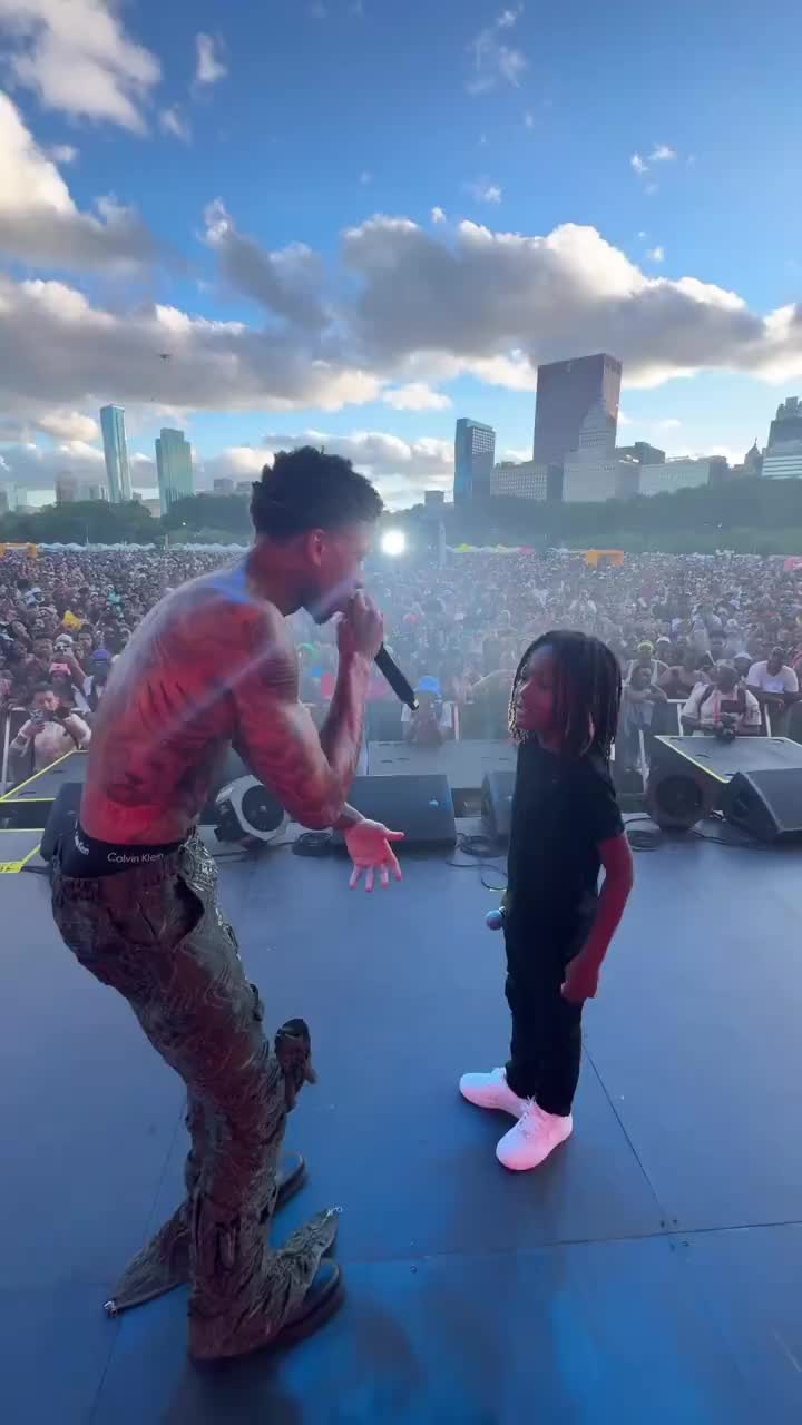 NLE Choppa brings out King Von's nephew to perform the late rapper's song "GTA" during his set at Vegandale Festival in Chicago