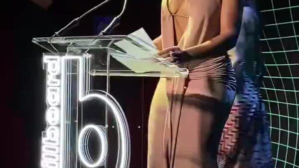 Megan Thee Stallion accepting Billboard’s ‘Artist of the Year’ award at their Hip-Hop/R&B Power Players event in New York tonight.