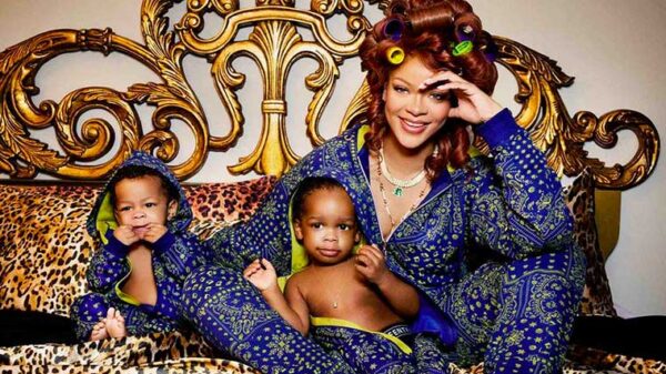 Rihanna and her sons RZA and Riot Rose in Forever Savage holiday campaign