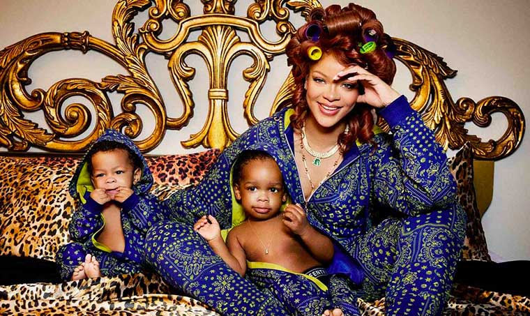 Rihanna and her sons RZA and Riot Rose in Forever Savage holiday campaign