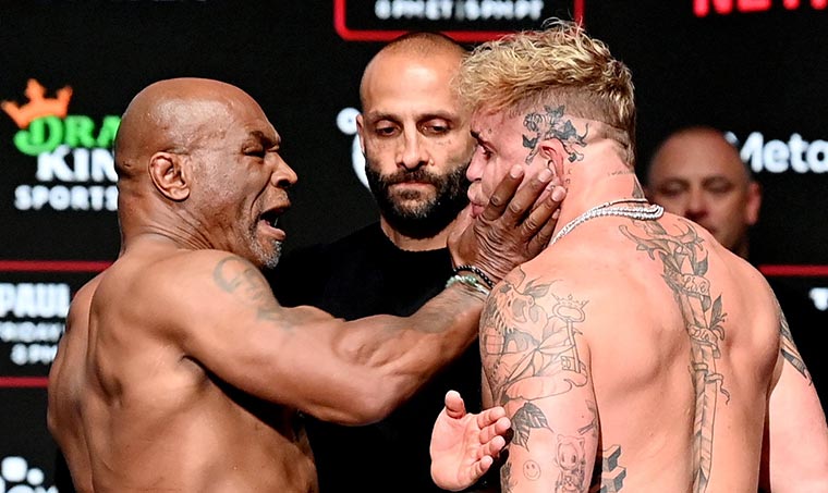 Mike Tyson, 58, Slaps Jake Paul, 27, During Weigh-In Stare Down – Sandra Rose