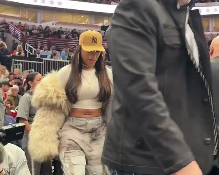 Megan Thee Stallion at the Bulls vs. Celtics basketball game in Chicago