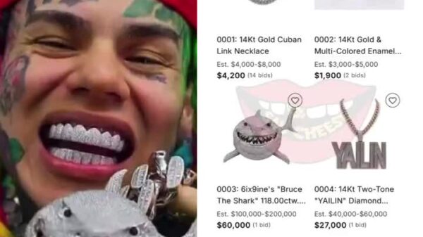 6ix9ine’s jewelry, music plaques, and designer bags are being auctioned off by the IRS