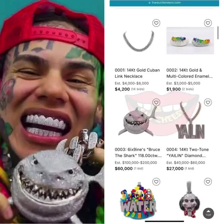 6ix9ine’s jewelry, music plaques, and designer bags are being auctioned off by the IRS